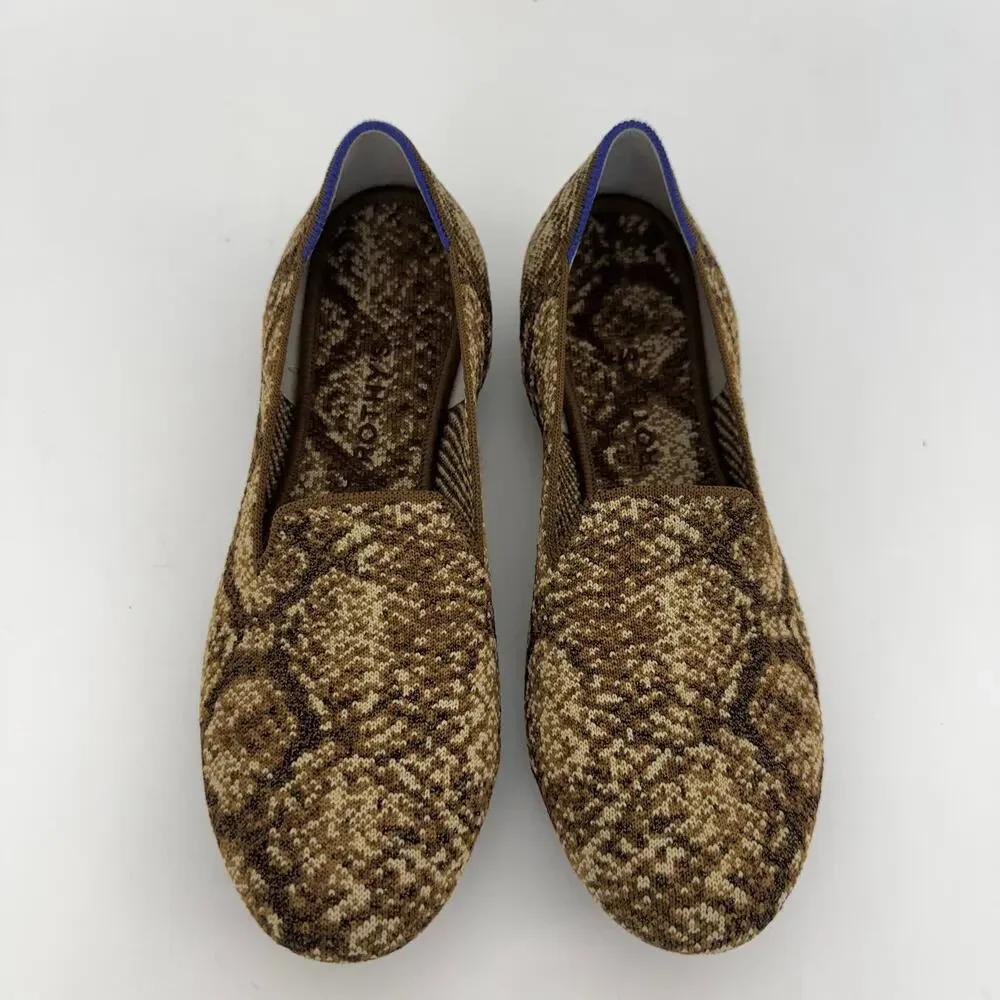 Rothy's The Loafer Fabric Knit Slip-On Flats Shoes in Bronze Metallic Python 9.5